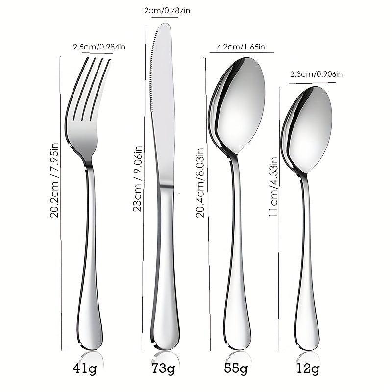 Stainless Steel Flatware Set Cutlery - Easy Clean & Dishwasher Safe