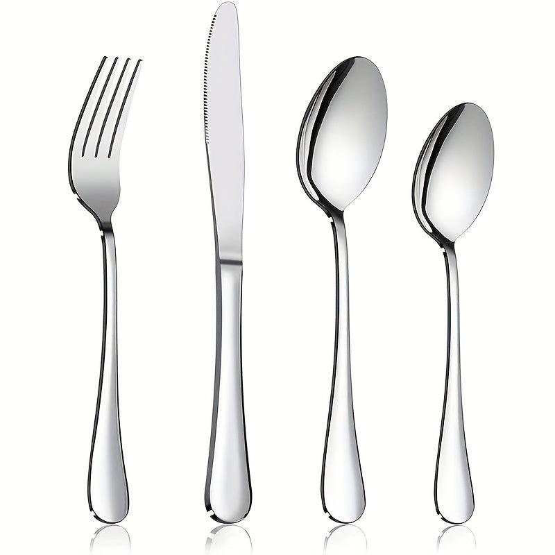 Stainless Steel Flatware Set Cutlery - Easy Clean & Dishwasher Safe