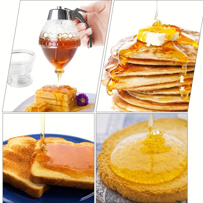 Clear Glass Honey Dispenser with Dipper Easy Squeeze Bottle Kitchen Supplies