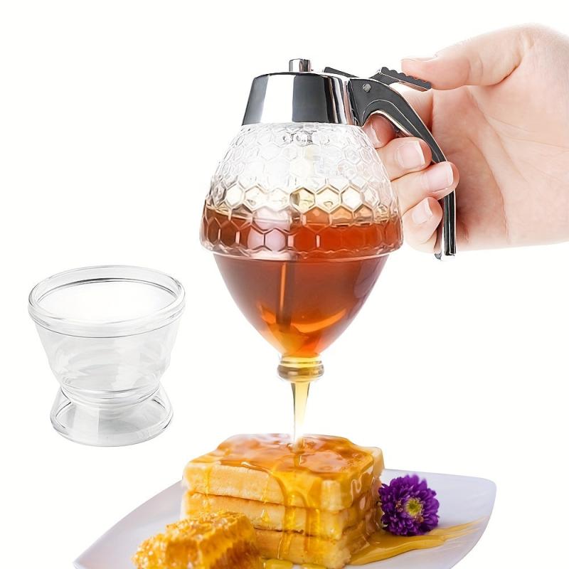 Clear Glass Honey Dispenser with Dipper Easy Squeeze Bottle Kitchen Supplies