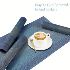 4pcs Dark Vinyl Striped Placemat for Dining Table Decor