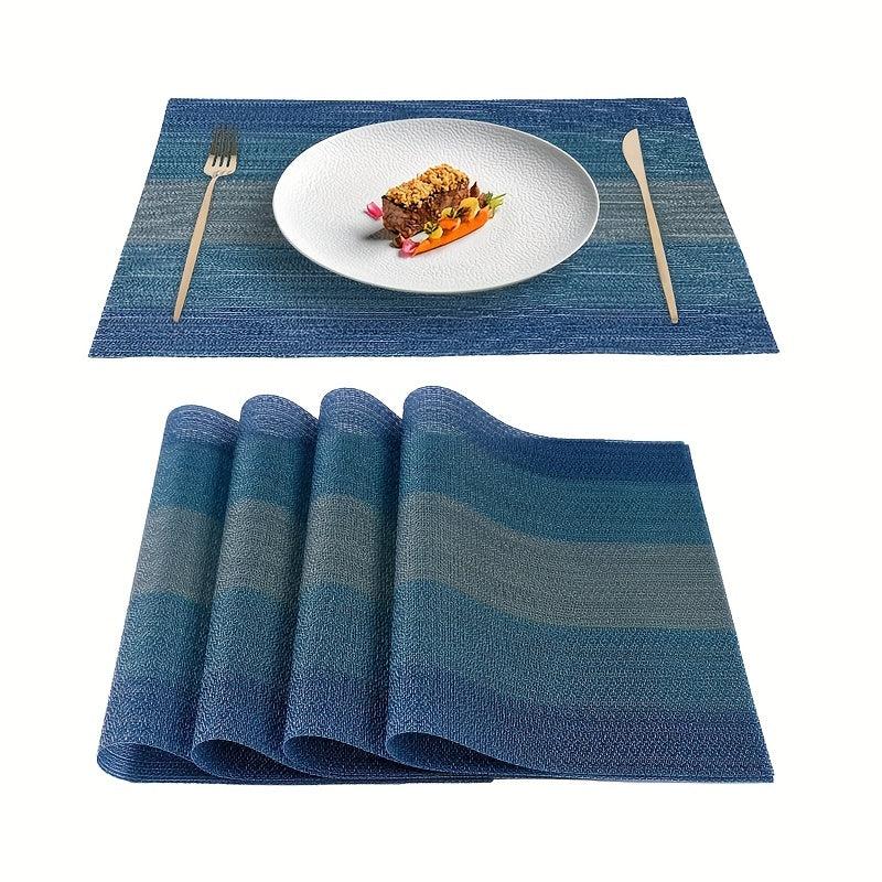 4pcs Dark Vinyl Striped Placemat for Dining Table Decor