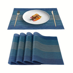 4pcs Dark Vinyl Striped Placemat for Dining Table Decor