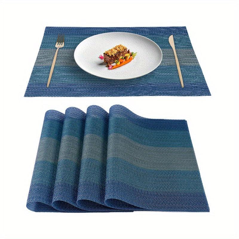 4pcs Dark Vinyl Striped Placemat for Dining Table Decor