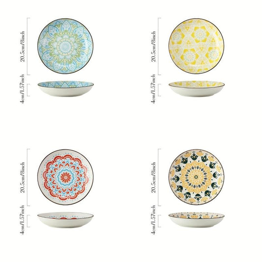 4 Pcs Ceramic Plate 20 32 Cm Floral Pattern Porcelain Dinner Plate