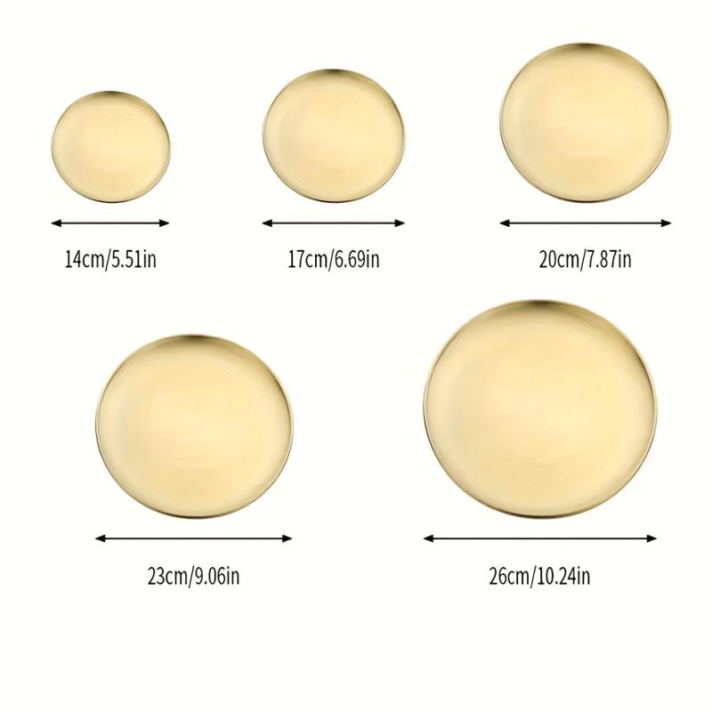 5pcs Multifunction Stainless Steel Dinner Plate Round Golden