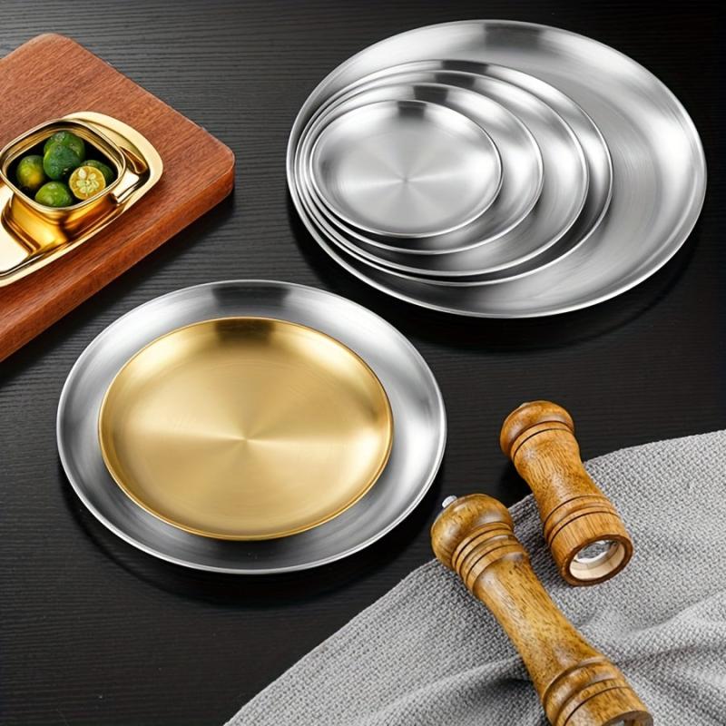 5pcs Multifunction Stainless Steel Dinner Plate Round Golden