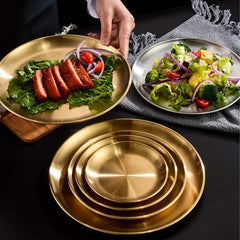 5pcs Multifunction Stainless Steel Dinner Plate Round Golden