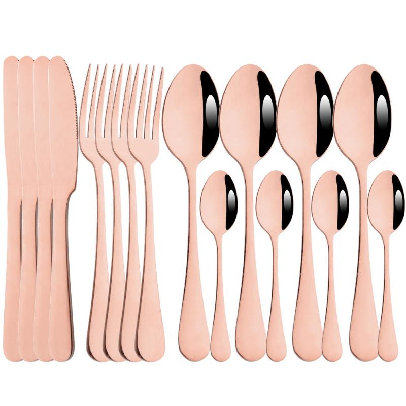 16pcs Golden Stainless Steel Western Tableware Set for Dinner Parties