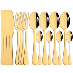 16pcs Golden Stainless Steel Western Tableware Set for Dinner Parties