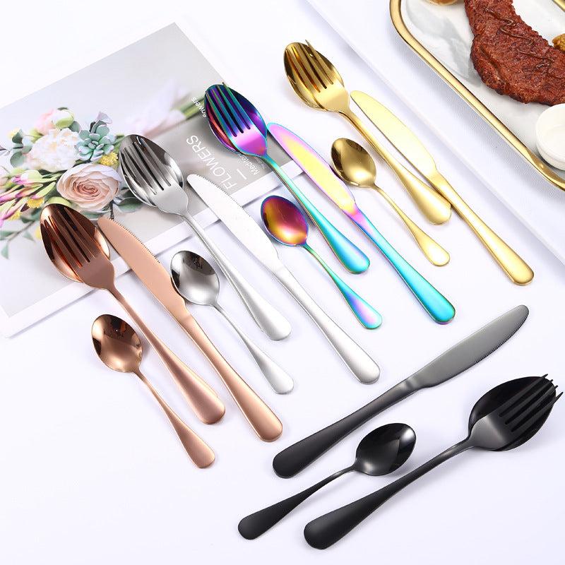 16pcs Golden Stainless Steel Western Tableware Set for Dinner Parties