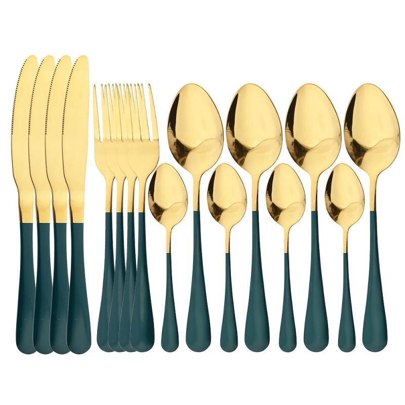 16pcs Golden Stainless Steel Western Tableware Set for Dinner Parties