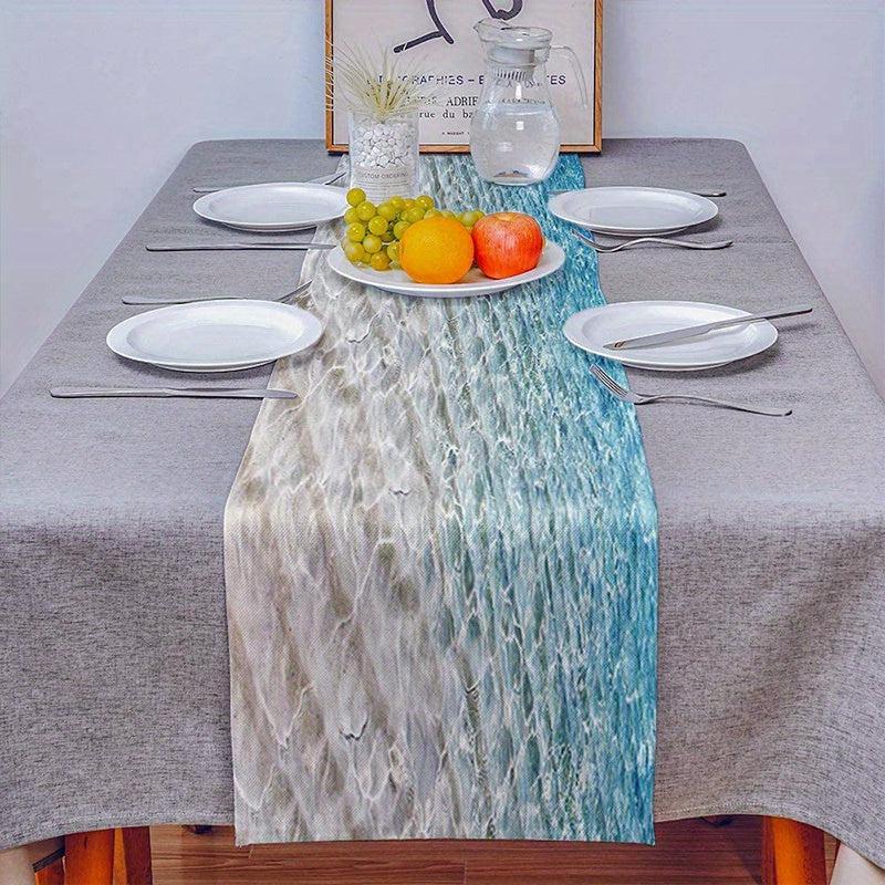 Sea Beach Linen Table Runner Summer Style Printed Waterproof Stain Resistant