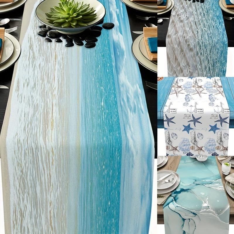 Sea Beach Linen Table Runner Summer Style Printed Waterproof Stain Resistant