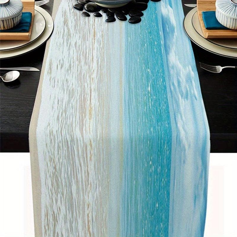 Sea Beach Linen Table Runner Summer Style Printed Waterproof Stain Resistant
