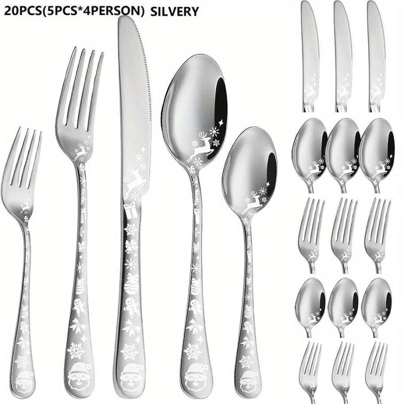 20pcs Christmas Style Silverycolored Stainless Steel Tableware Set