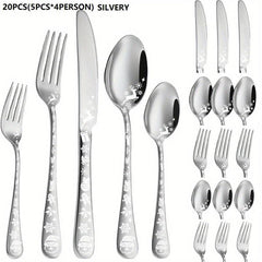 20pcs Christmas Style Silverycolored Stainless Steel Tableware Set
