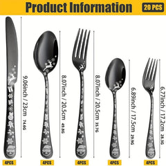 20pcs Christmas Style Silverycolored Stainless Steel Tableware Set