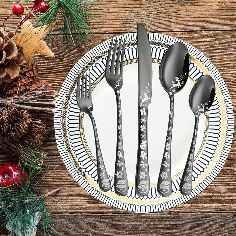 20pcs Christmas Style Silverycolored Stainless Steel Tableware Set