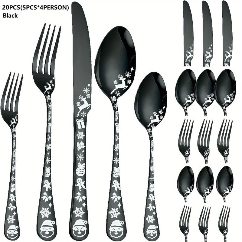 20pcs Christmas Style Silverycolored Stainless Steel Tableware Set