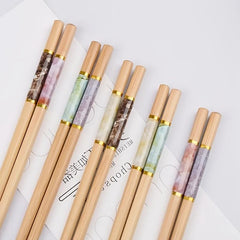 5 Pairs Bamboo Crackle Print Chopsticks Chinese Food Chopsticks