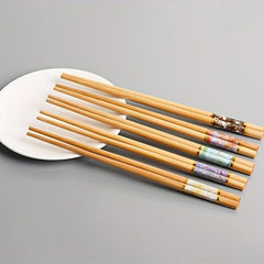 5 Pairs Bamboo Crackle Print Chopsticks Chinese Food Chopsticks