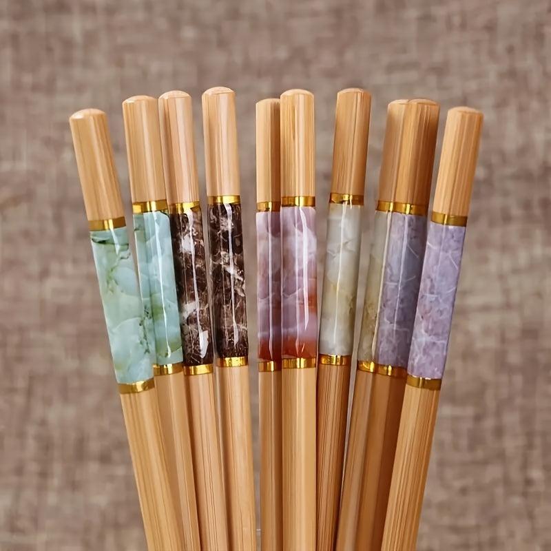 5 Pairs Bamboo Crackle Print Chopsticks Chinese Food Chopsticks
