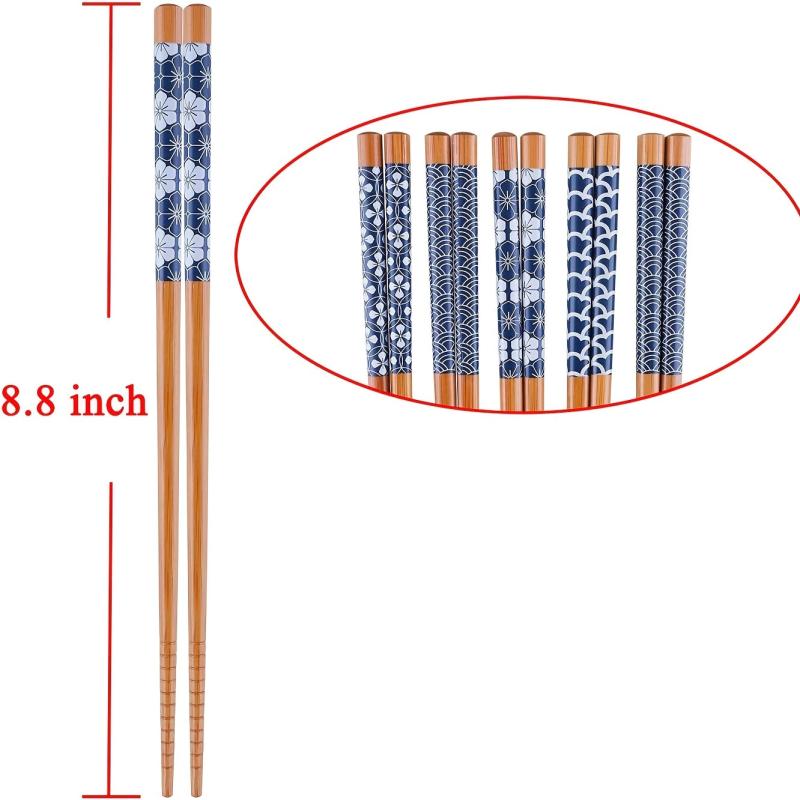 5 Pairs Lightweight Bamboo Chopsticks Reusable Japanese Style Ramen Set