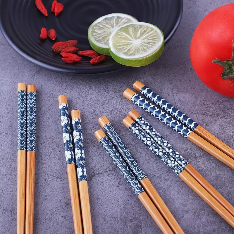 5 Pairs Lightweight Bamboo Chopsticks Reusable Japanese Style Ramen Set
