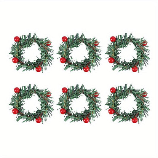 Plastic Napkin Ring Christmas Red Fruit Pine Needle Wreath Napkin Buckle