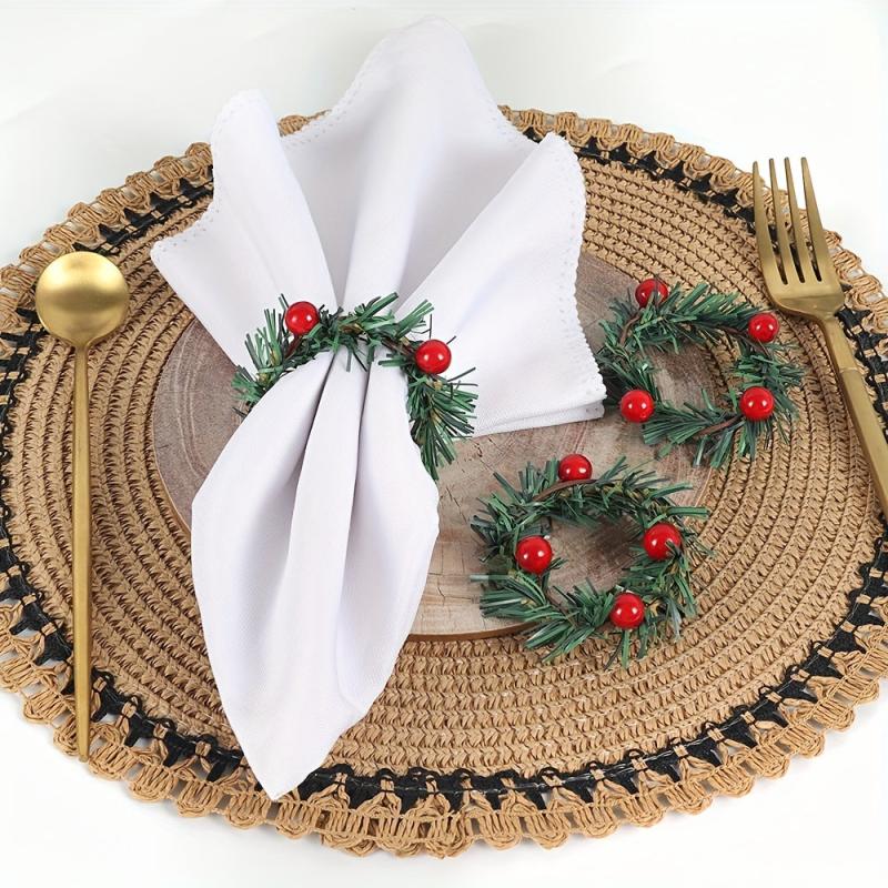 Plastic Napkin Ring Christmas Red Fruit Pine Needle Wreath Napkin Buckle