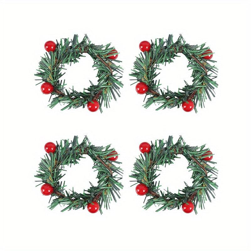 Plastic Napkin Ring Christmas Red Fruit Pine Needle Wreath Napkin Buckle