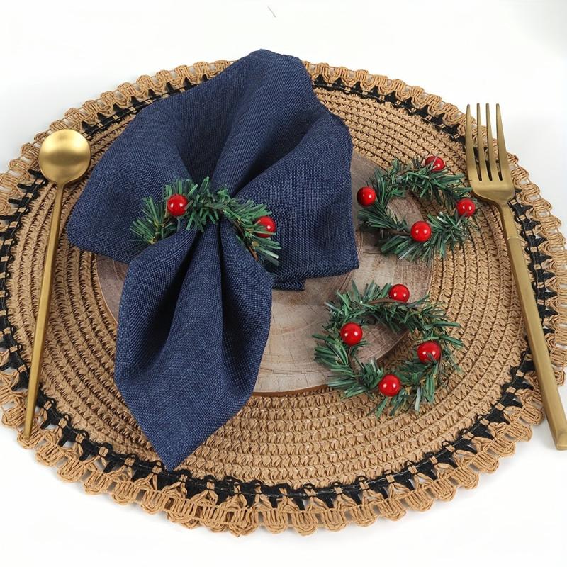 Plastic Napkin Ring Christmas Red Fruit Pine Needle Wreath Napkin Buckle