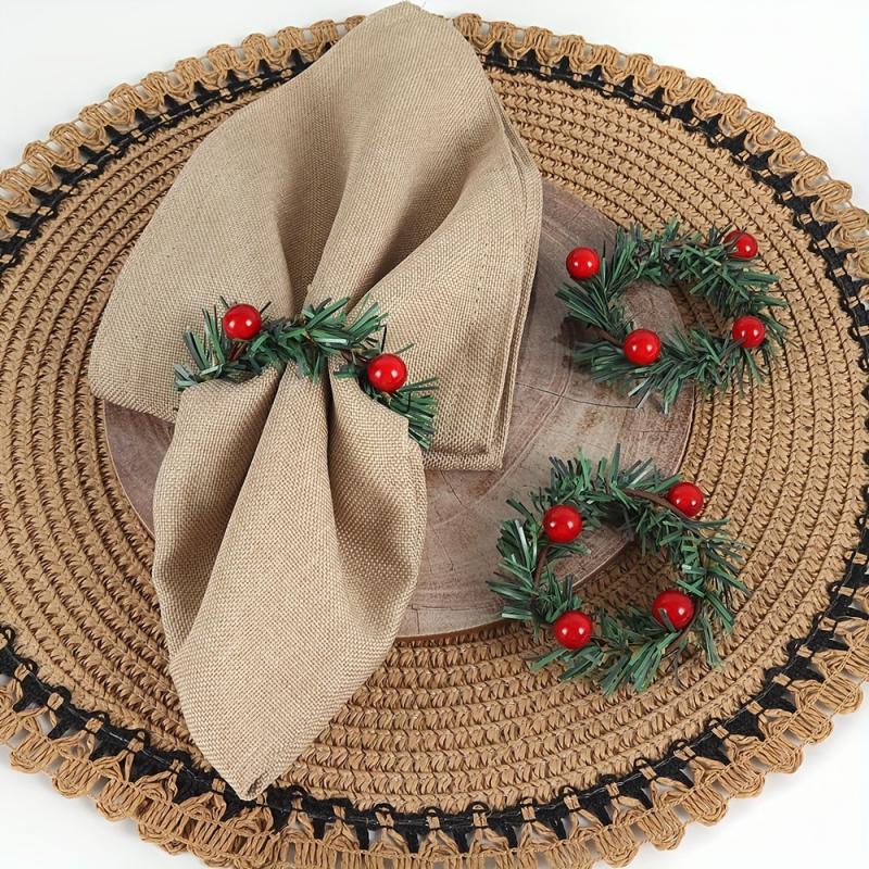 Plastic Napkin Ring Christmas Red Fruit Pine Needle Wreath Napkin Buckle