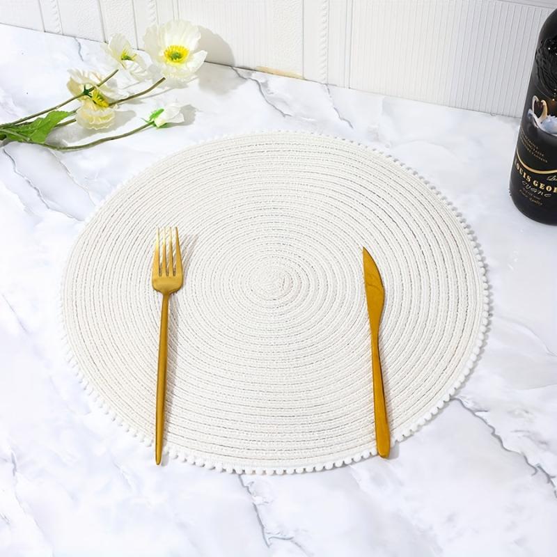 6pcs Cotton Placemat Round Yarn Fur Ball Lace Table Mat