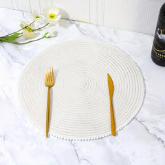 6pcs Cotton Placemat Round Yarn Fur Ball Lace Table Mat