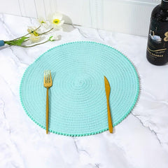 6pcs Cotton Placemat Round Yarn Fur Ball Lace Table Mat