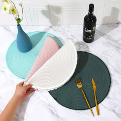 6pcs Cotton Placemat Round Yarn Fur Ball Lace Table Mat