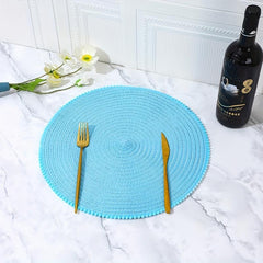 6pcs Cotton Placemat Round Yarn Fur Ball Lace Table Mat