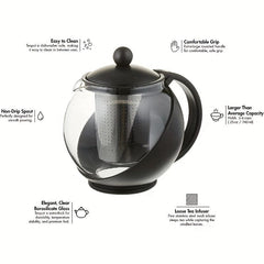 Glass Teapot Half Moon 1250ml Tea Maker Removable Filter Infuser Dishwasher Safe
