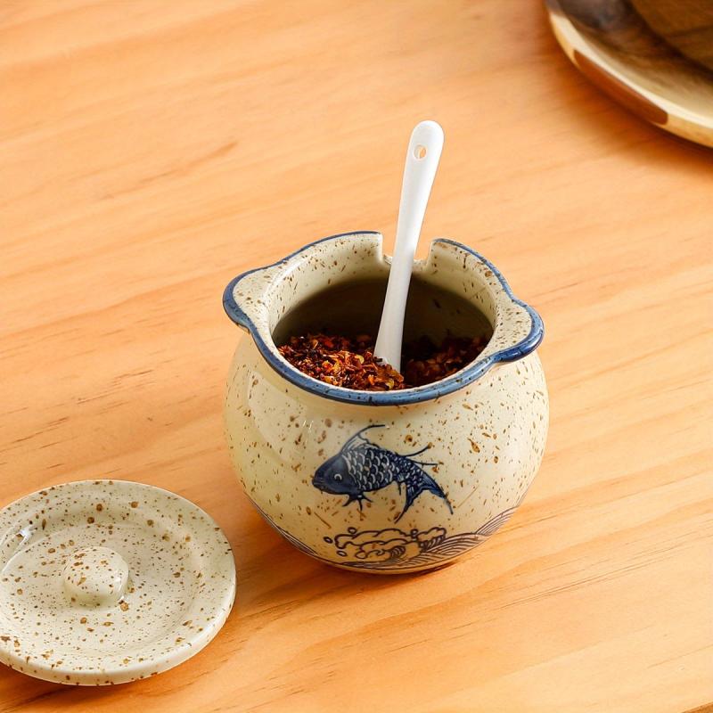 Japanese Ceramic Spice Jar with Lid and Spoon