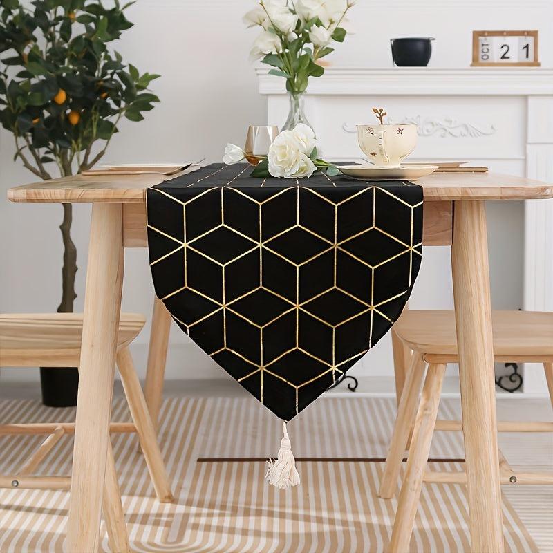 Gilded Table Runner Tassel Fabric TV Bedside Cabinet Sideboard Vase Lamp Cloth