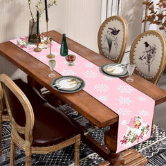 Pink Xmas Table Runner Santa Claus Snowflake Pattern