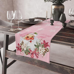Pink Xmas Table Runner Santa Claus Snowflake Pattern