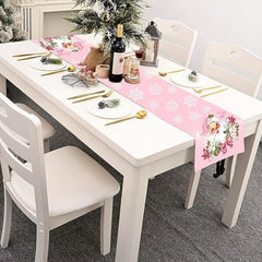 Pink Xmas Table Runner Santa Claus Snowflake Pattern