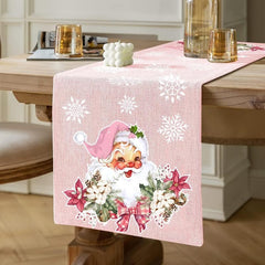 Pink Xmas Table Runner Santa Claus Snowflake Pattern