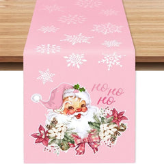 Pink Xmas Table Runner Santa Claus Snowflake Pattern