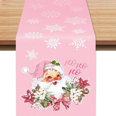 Pink Xmas Table Runner Santa Claus Snowflake Pattern