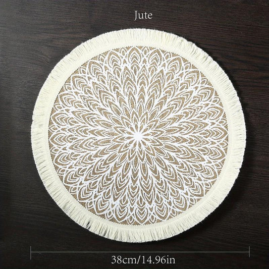 Boho Jute Placemat Tassel Waterproof Dustproof Anti Scalding