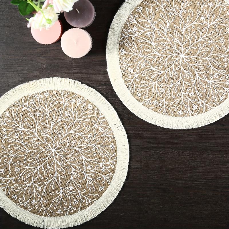 Boho Jute Placemat Tassel Waterproof Dustproof Anti Scalding